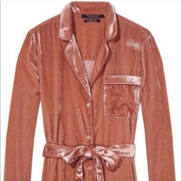 Scotch & Soda Soft Salmon Pink Velvet Belted Jacket Sleep Top Anthropolgie M - Picture 3 of 9